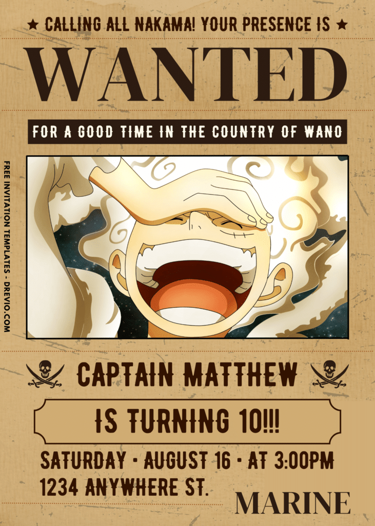 One Piece Anime Birthday Invitation 