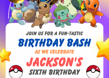 Pokemon Ash Pikachu Squirtle and friends Birthday Invitation