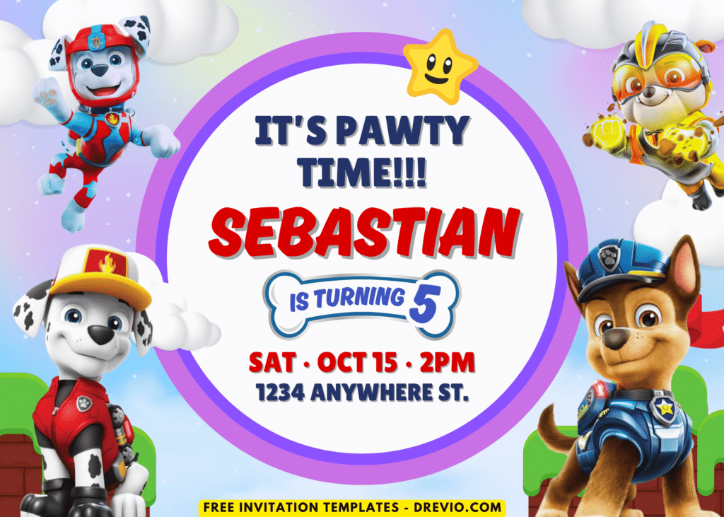 Free and Editable PAW Patrol Chase and Marshall Birthday Invitation Templates Made in Canva. Customize Online for free