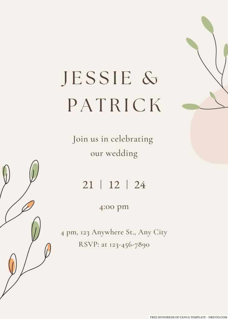 Fresh Green Orange Floral Wedding Invitation