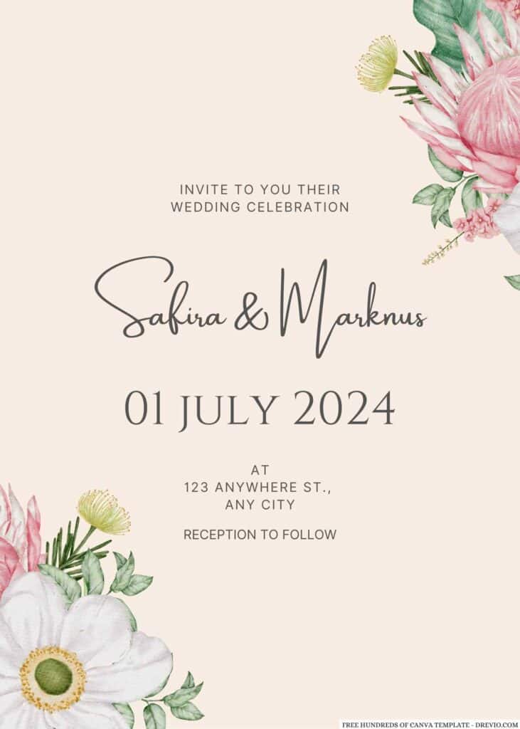 Creamy Pink Flower Wedding Invitation