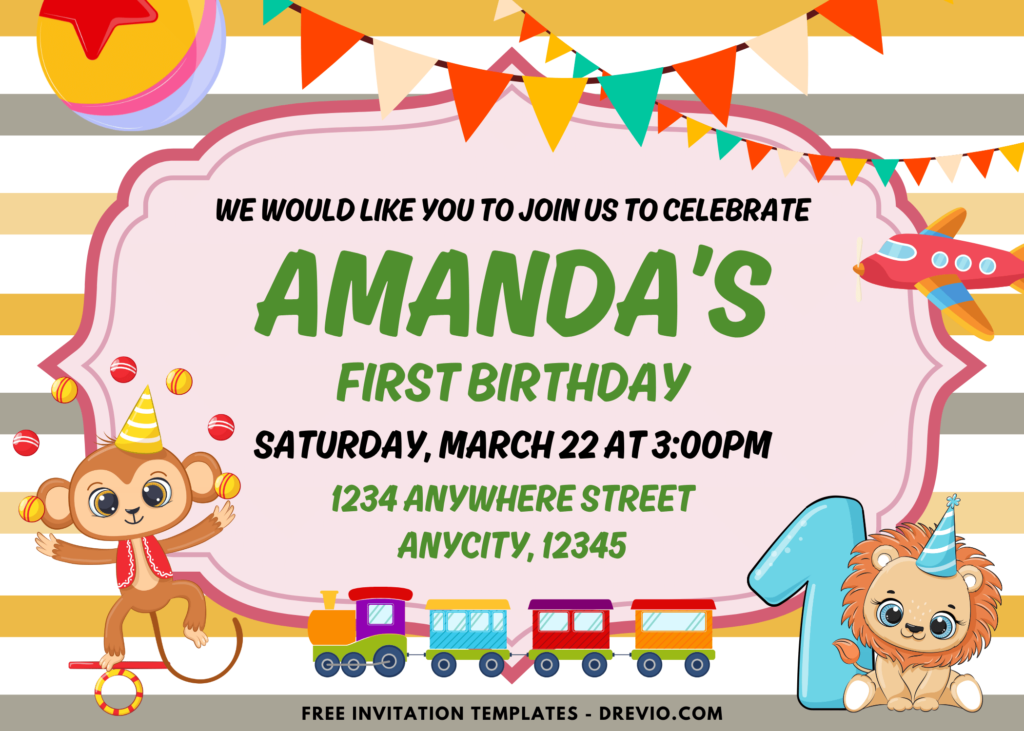 Lion Cub and Monkey Party Animal Birthday Invitations