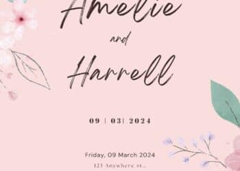 Leaves Pink Flower Wedding Invitations