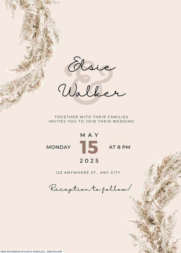 Cream Pampas Leaves Wedding Invitation
