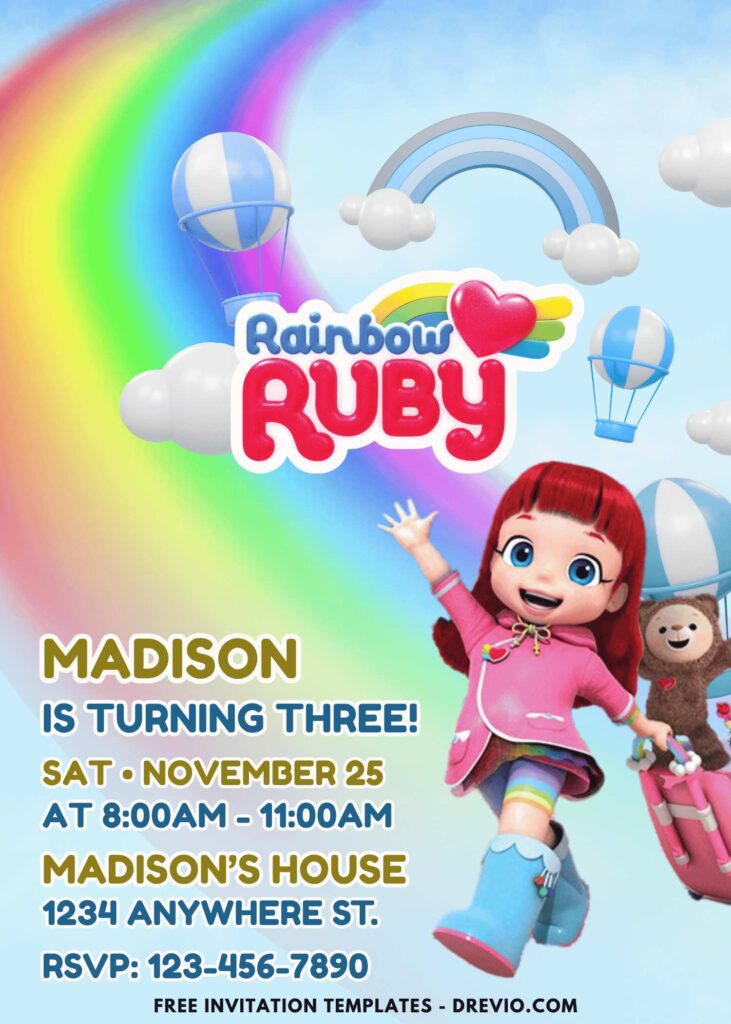 Rainbow Ruby and Choco the Teddy Bear Wedding Invitation