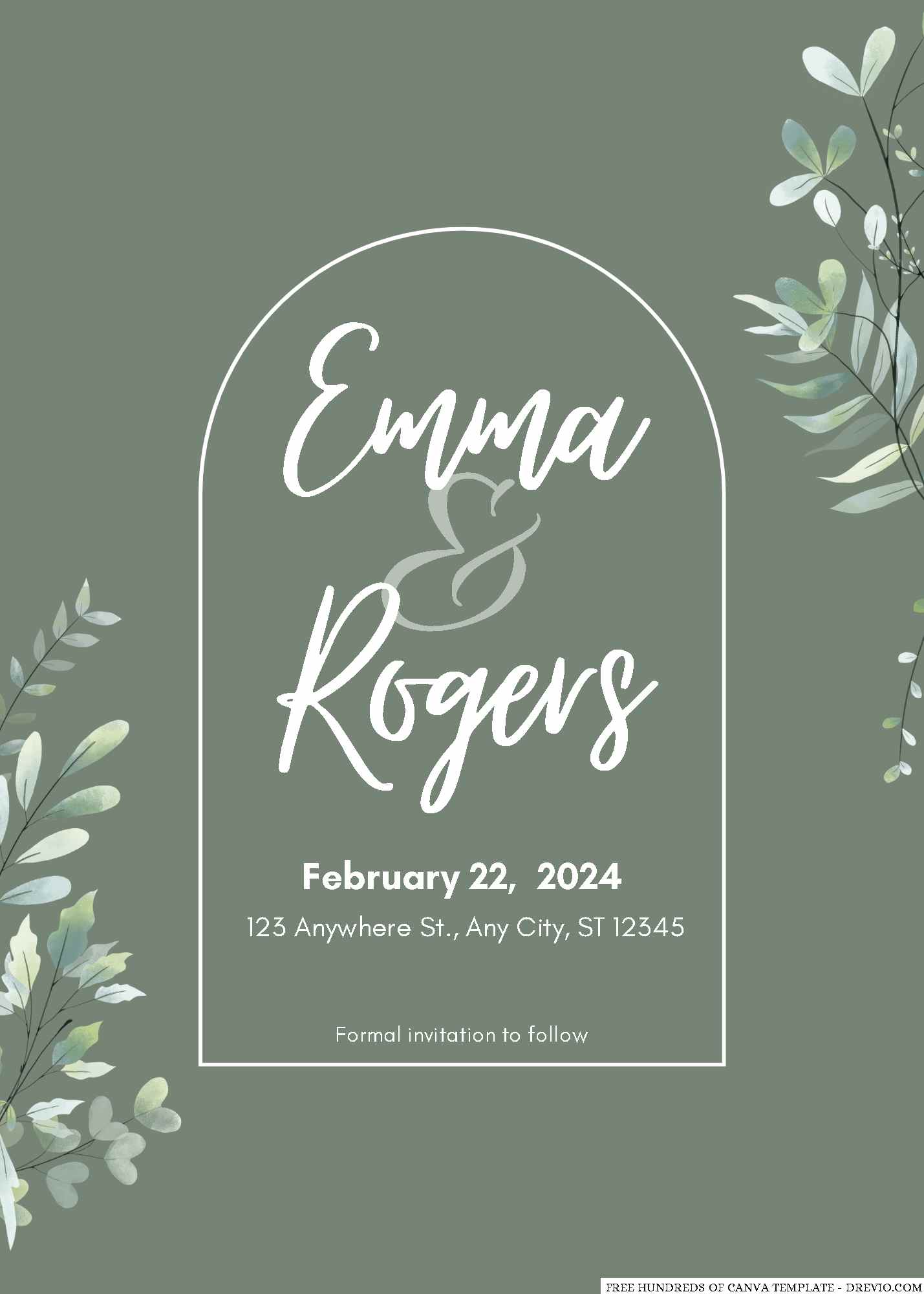 (FREE Canva Template) Soft Sage Botanical Wedding Invitations