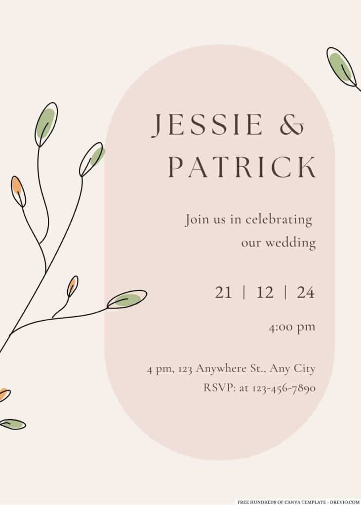Fresh Green Orange Floral Wedding Invitation