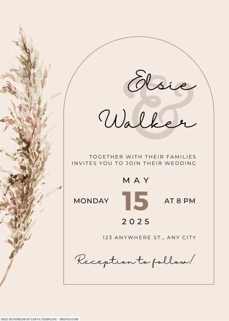 Cream Pampas Leaves Wedding Invitation