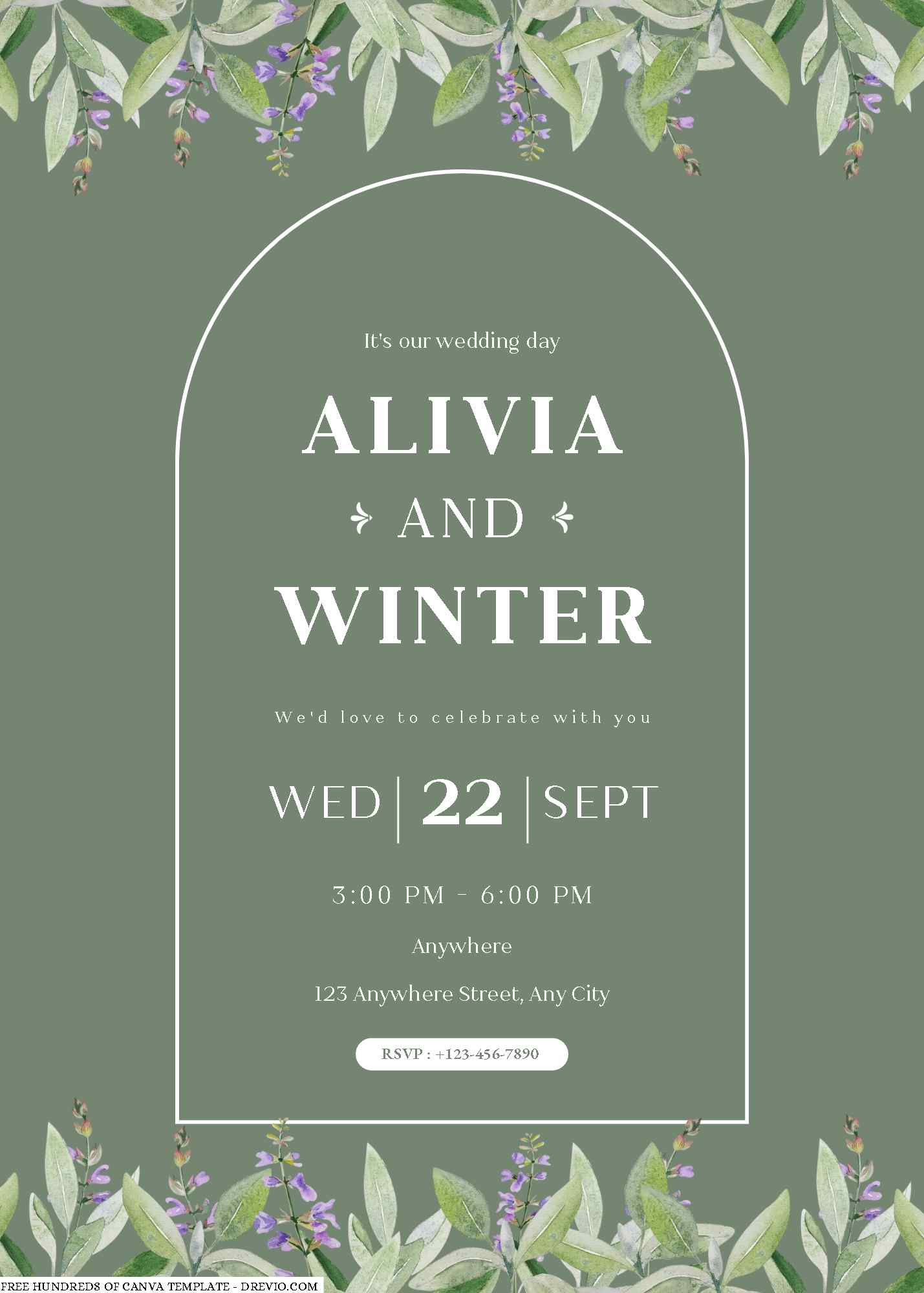 (FREE Canva Template) Elegant Sage Herb Bouquet Wedding Invitations