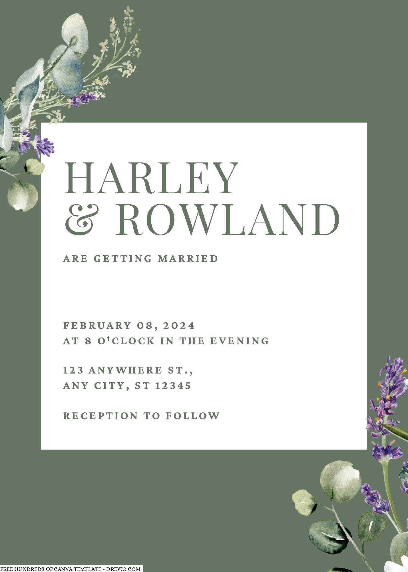 (FREE Canva Template) Watercolor Purple Flower Sage Wedding Invitations