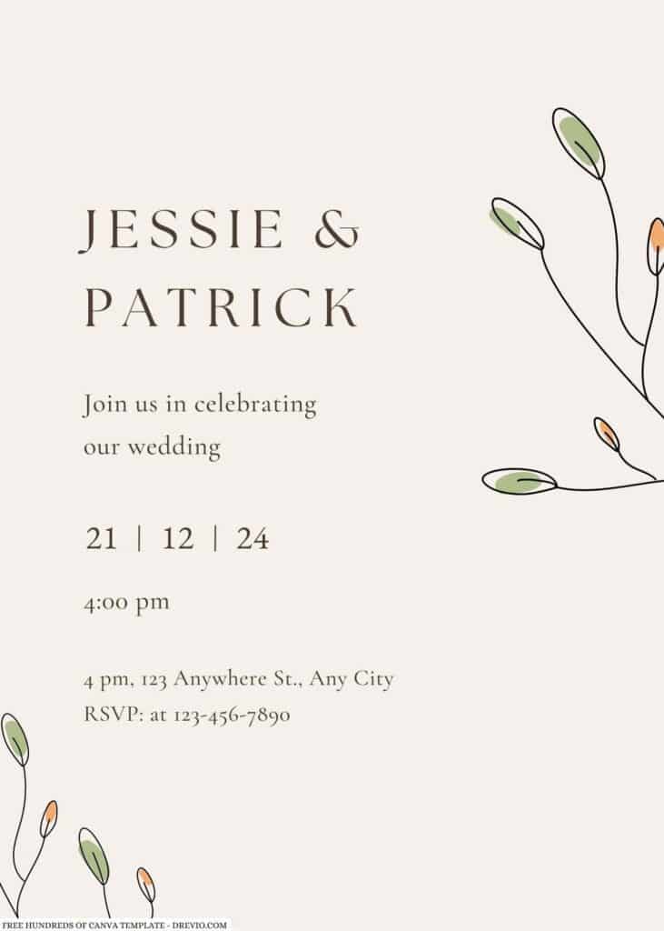 Fresh Green Orange Floral Wedding Invitation