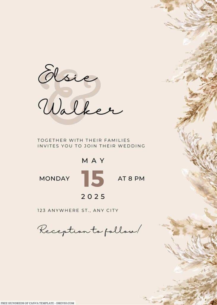 Cream Pampas Leaves Wedding Invitation