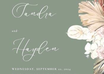 Boho Dried Floral Sage Wedding Invitations 