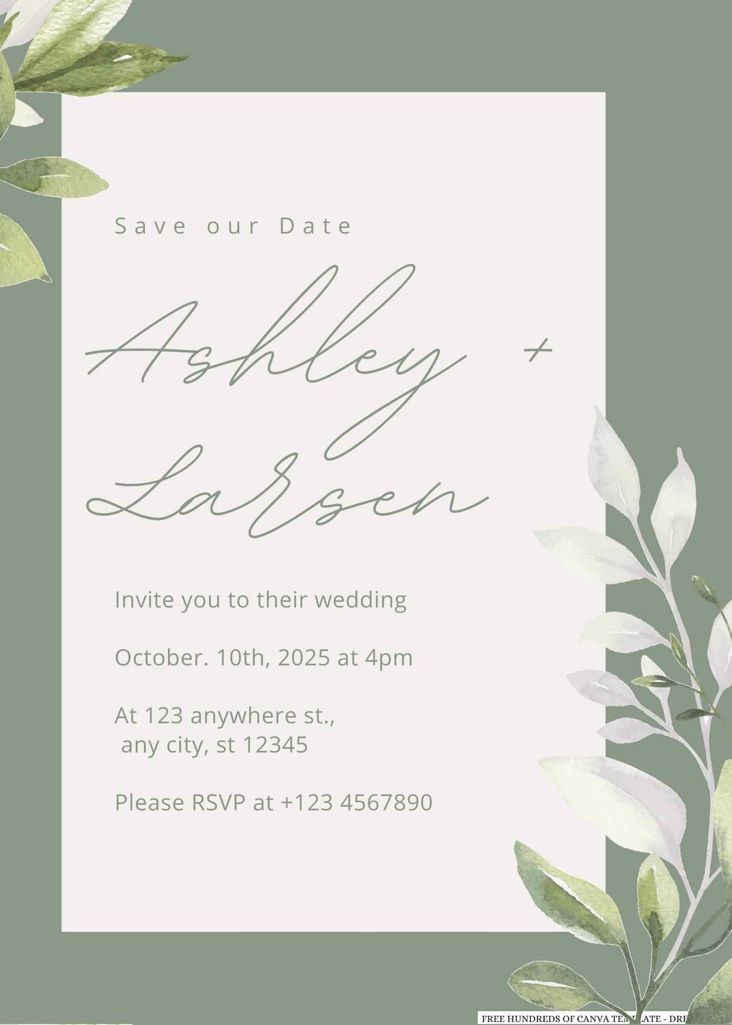 (FREE Canva Template) Fresh White Sage Eucalyptus Wedding Invitations