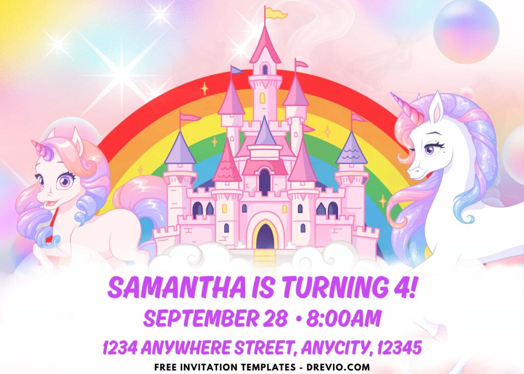Sparkling Unicorn Birthday Party Invitations