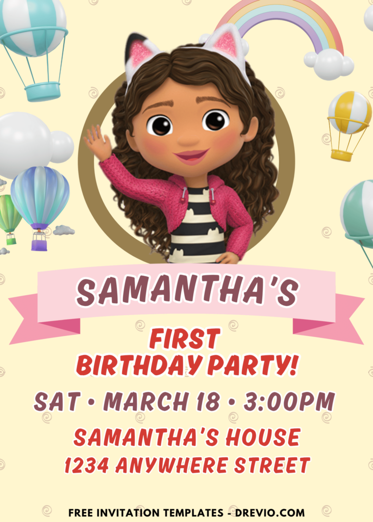 Adorable Gabby Dollhouse Birthday Invitation