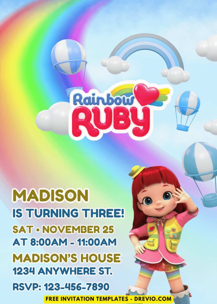 Hot Air Balloon Rainbow Ruby Wedding Invitation