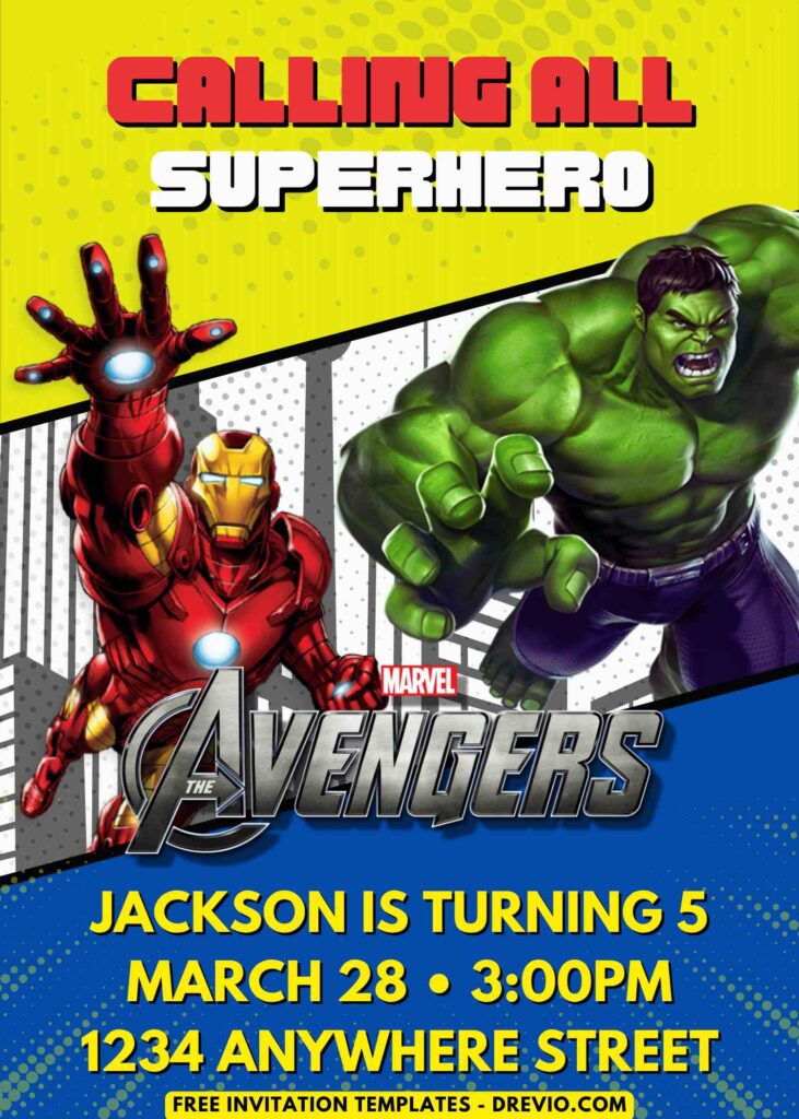 Superhero Iron Man and Hulk Avengers Birthday Invitation