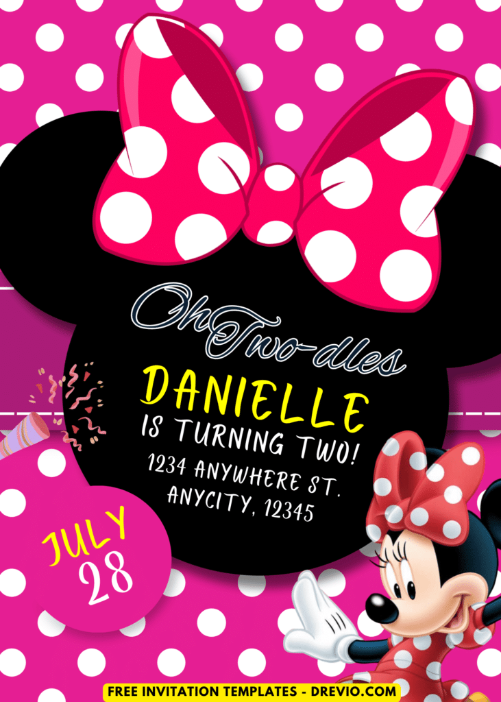 Pink Polka Dot Minnie Mouse Birthday Invitation