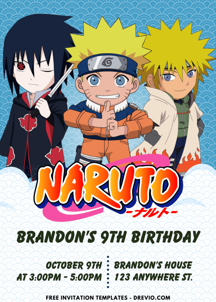 Adorable Chibi Minato Naruto Sasuke and Shippuden Birthday Invitation