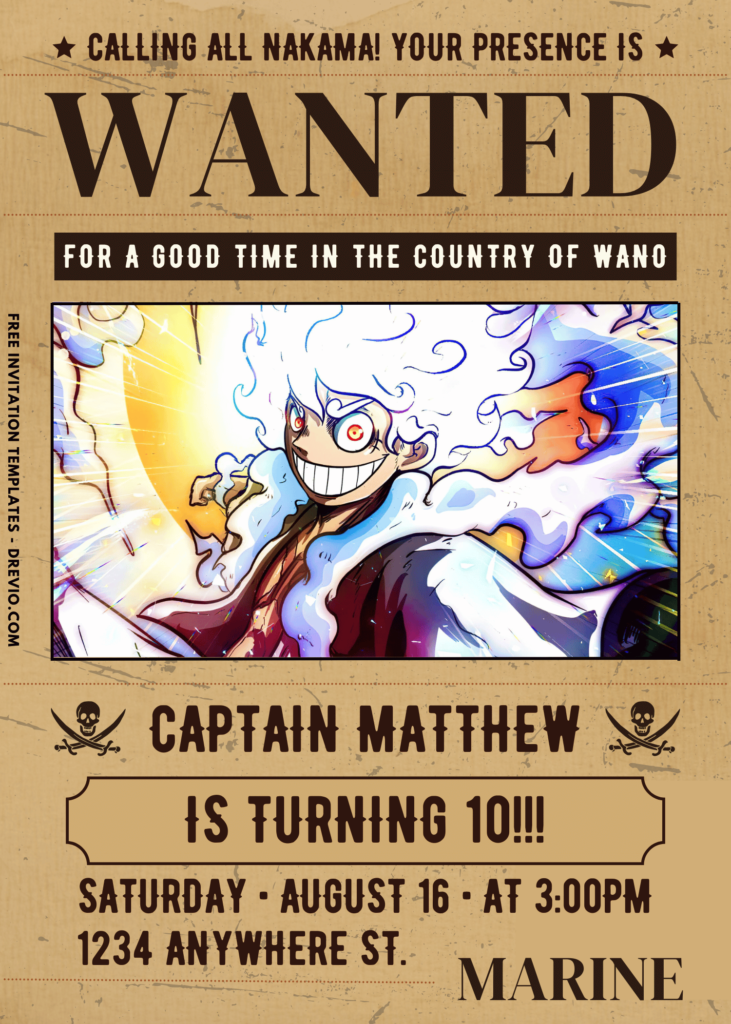 New Monkey D. Luffy Gear 5th Bounty Poster One Piece Birthday Invitation 