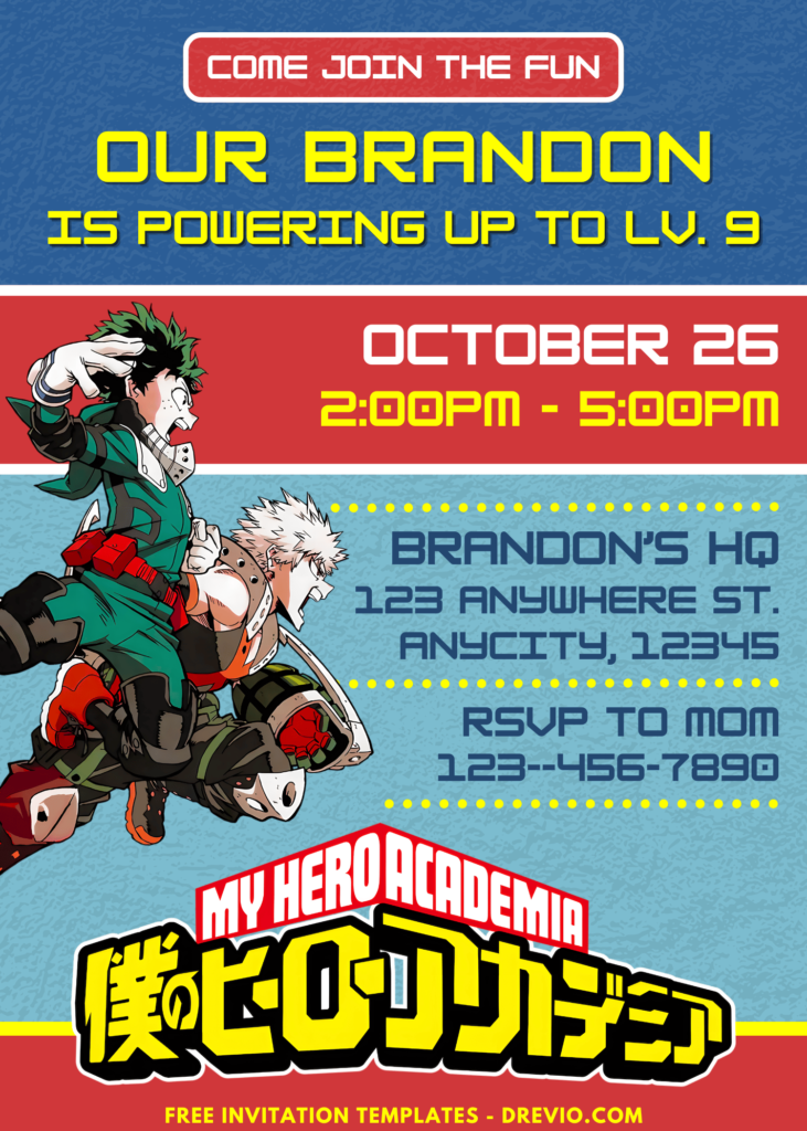 My Hero Academia Anime Birthday Invitation