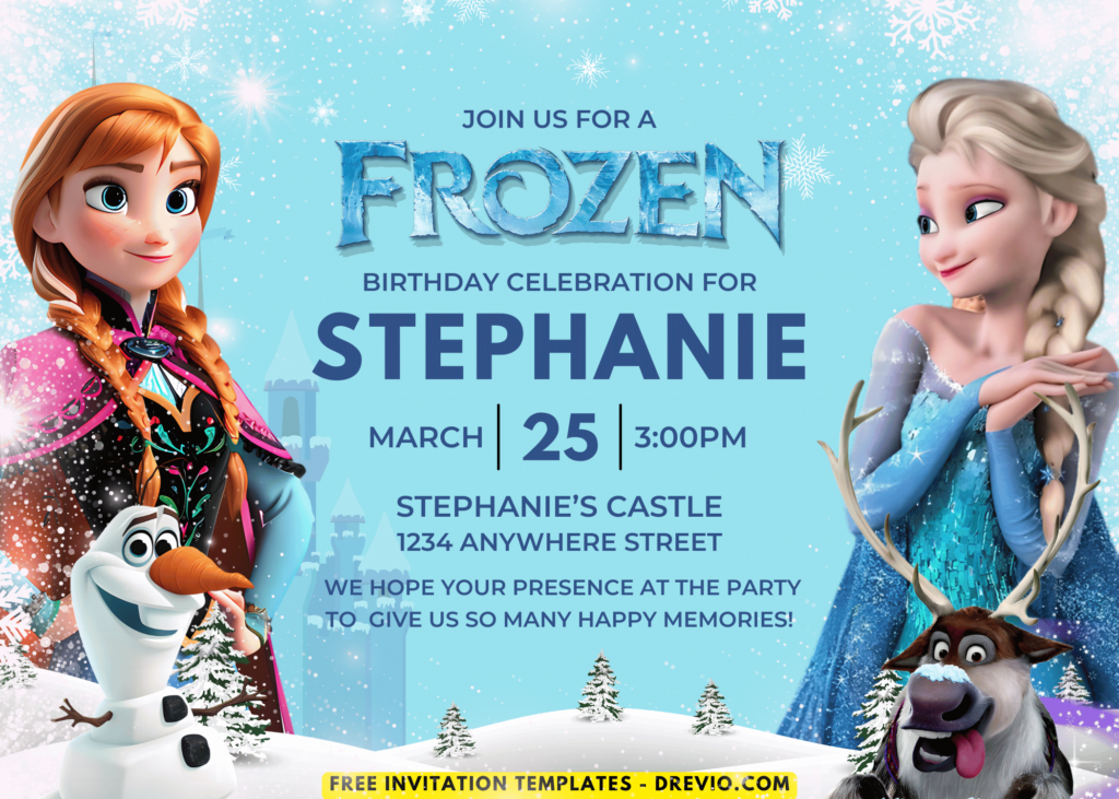 Frozen Anna and Elsa Birthday Party Invitations