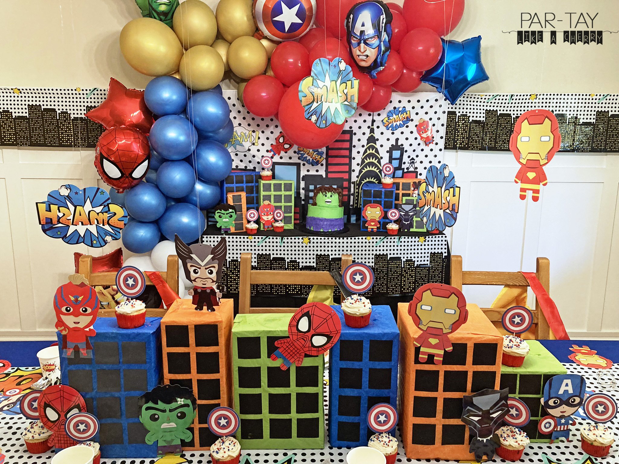 Colorful Balloon Decoration for Avengers Superhero Birthday Party Decor