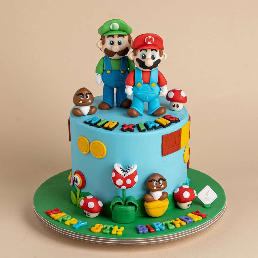 Super Mario Brothers Cake with Mario and Luigi Figurines