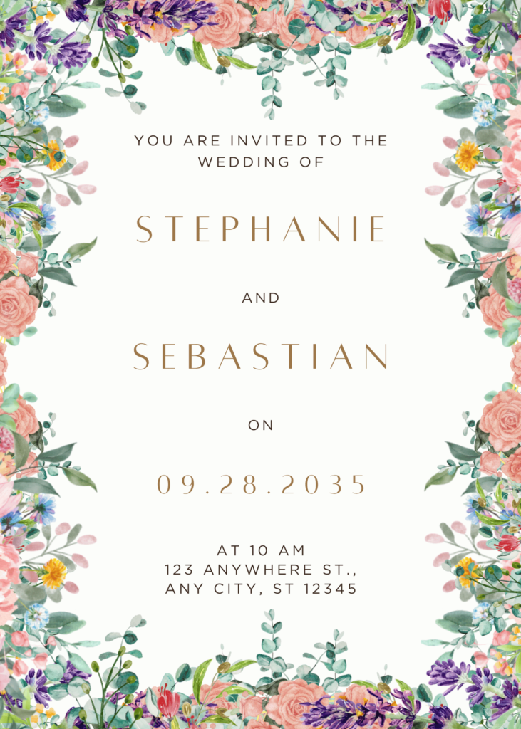 watercolor rose and magnolia wedding invitation