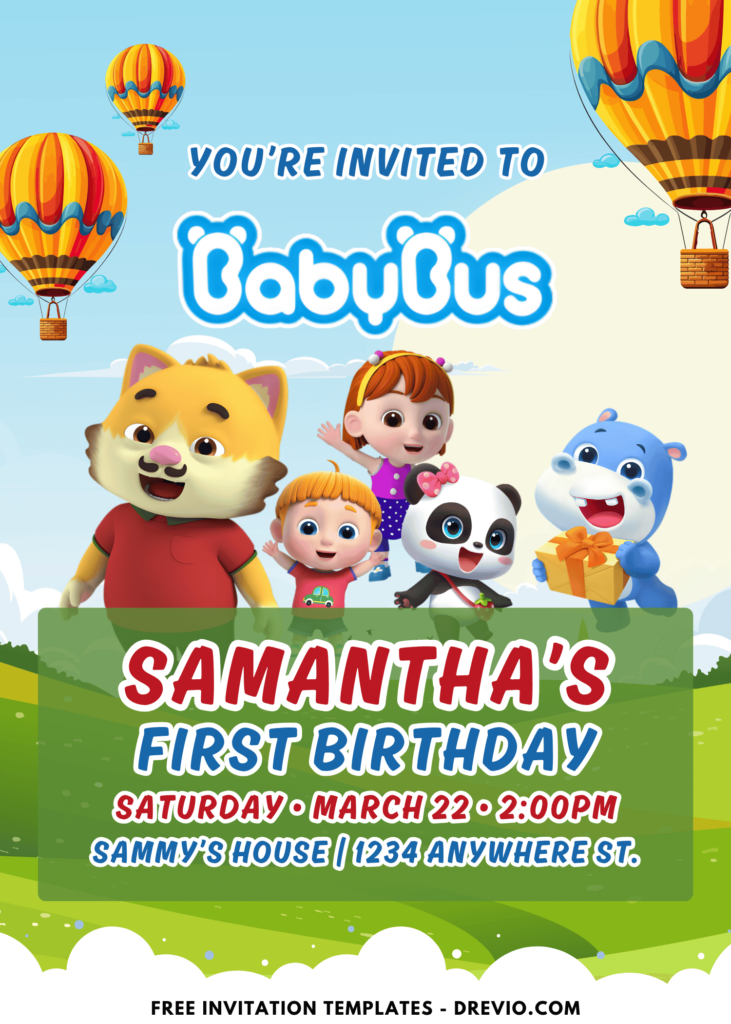 BabyBus MiuMiu Hank and Friends Birthday Invitation