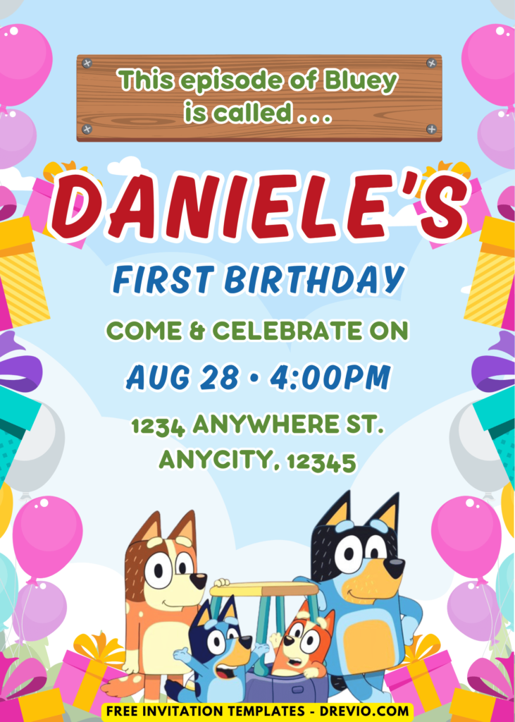Happy Bluey Birthday Invitation