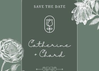 flower line art on sage wedding invitations