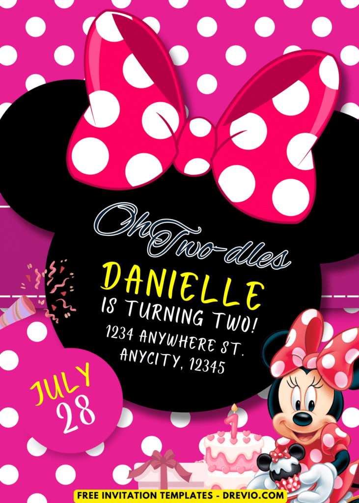 Pink Bow Minnie Mouse Birthday Invitation