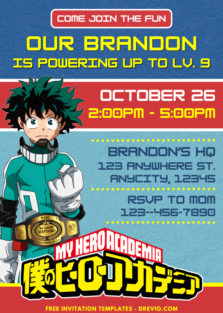My Hero Academia Birthday Invitation