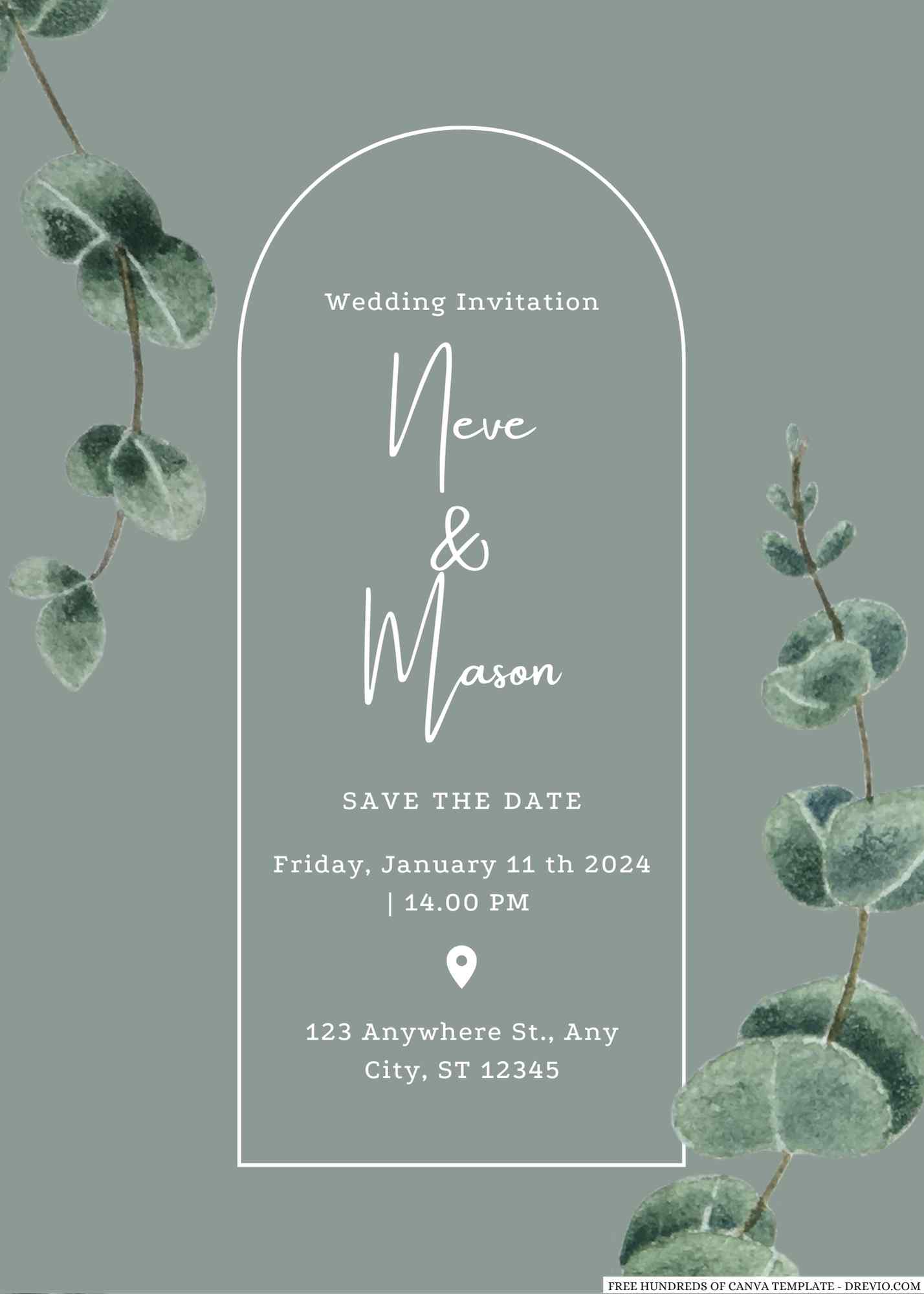 Baby Blue Watercolor Wedding Invitations l Editable Canva Template