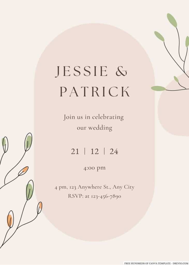 Fresh Green Orange Floral Wedding Invitation