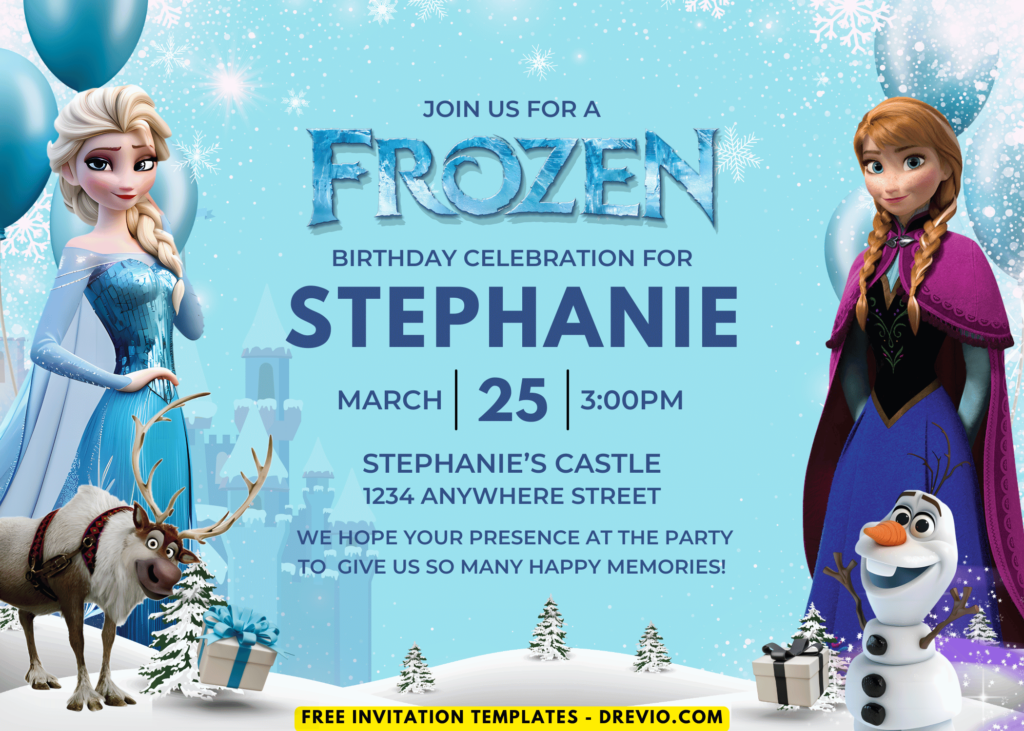 Sven the Reindeer and Olaf the Snowman Frozen Birthday Party Invitations
