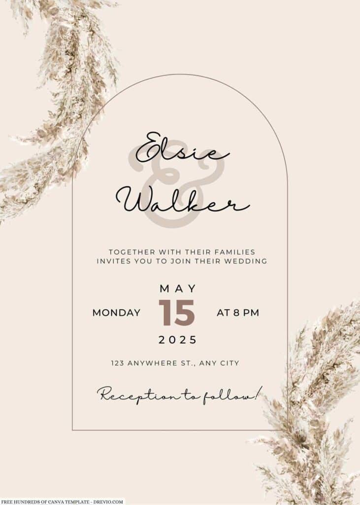 Cream Pampas Leaves Wedding Invitation