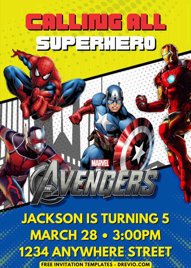 Marvel Comic Avengers Birthday Invitation
