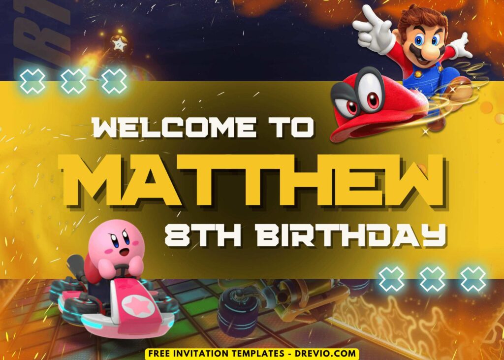 Neon Mario Kart Birthday Party Welcome Sign Board
