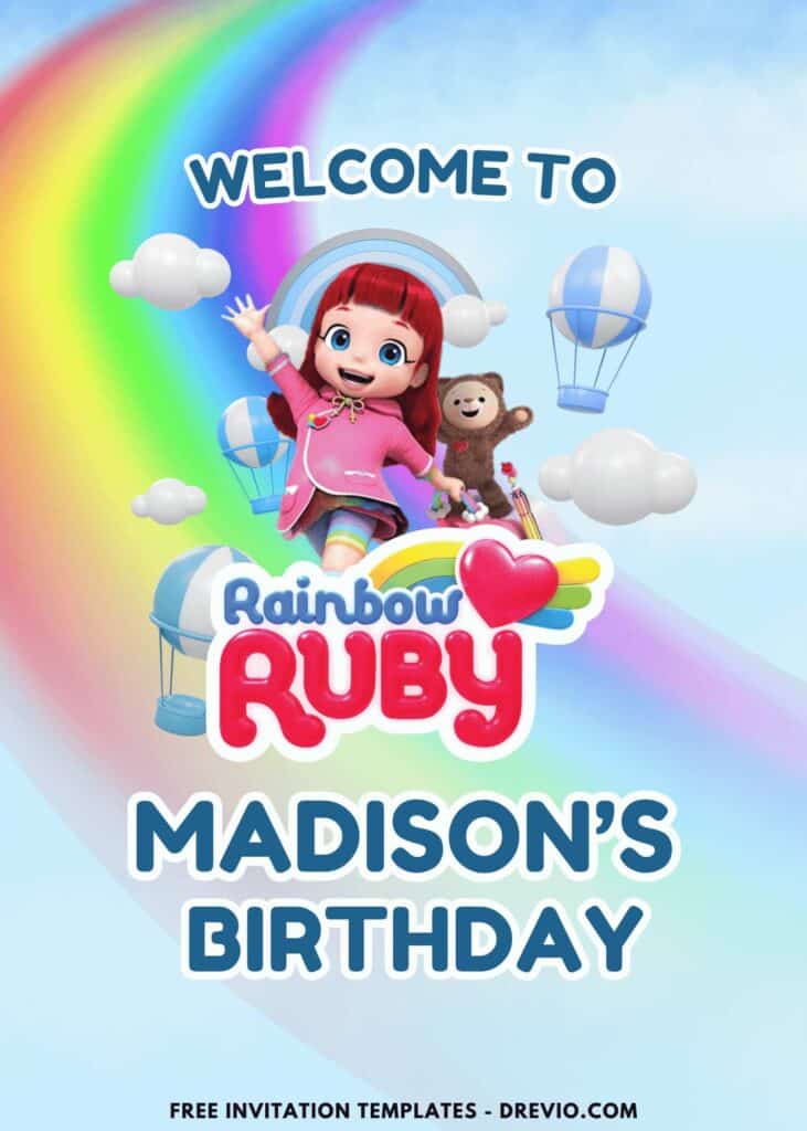 Rainbow Ruby and Choco the Teddy Bear Birthday Party Welcome Sign Board