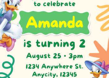 Free Editable Canva | Daisy Duck Birthday Invitation | Instant Download