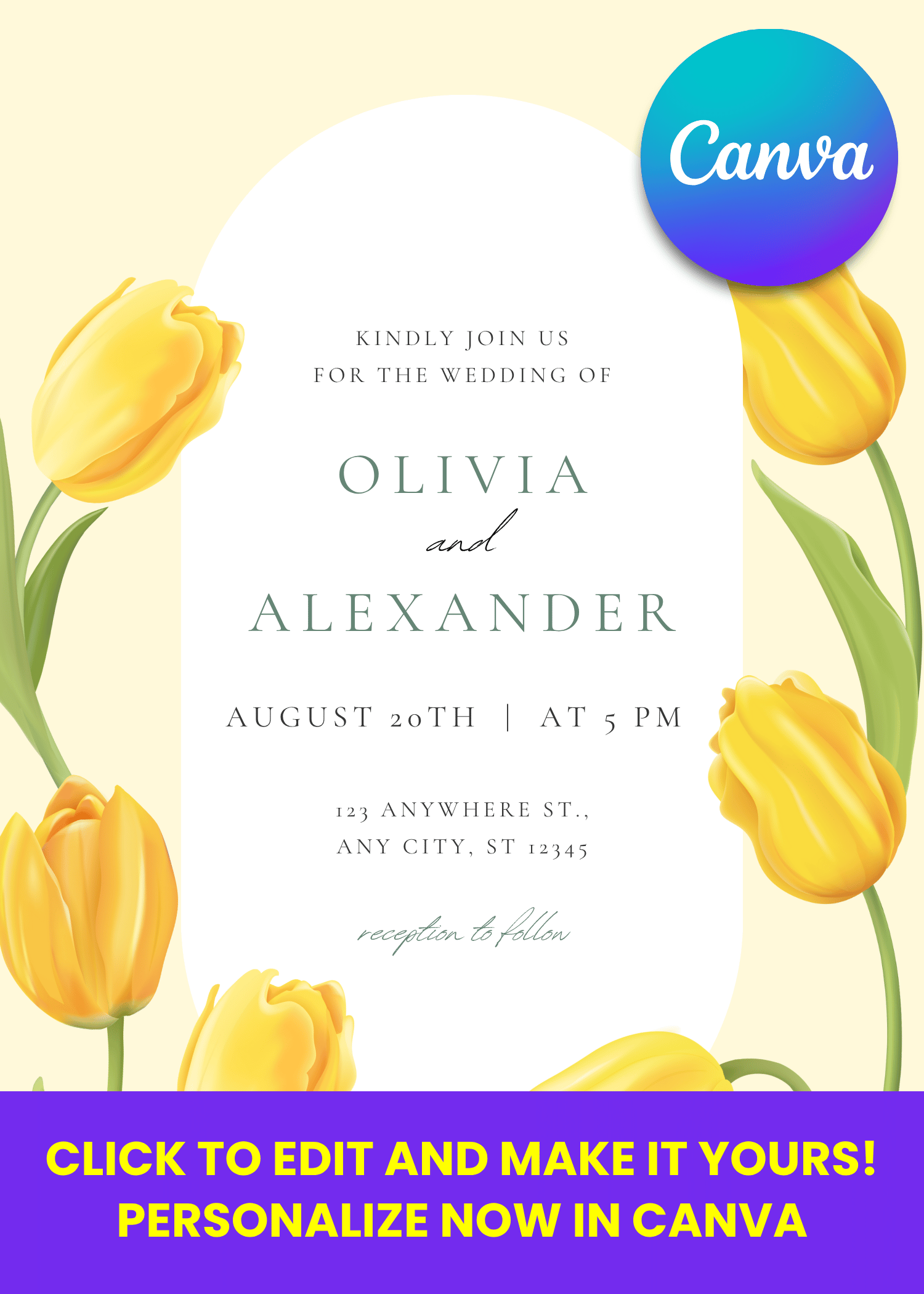 Spring Tulip Wedding Invitation | Editable Canva Template