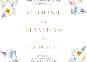 Free Editable Canva Magnolia wreath wedding invitation - instant download