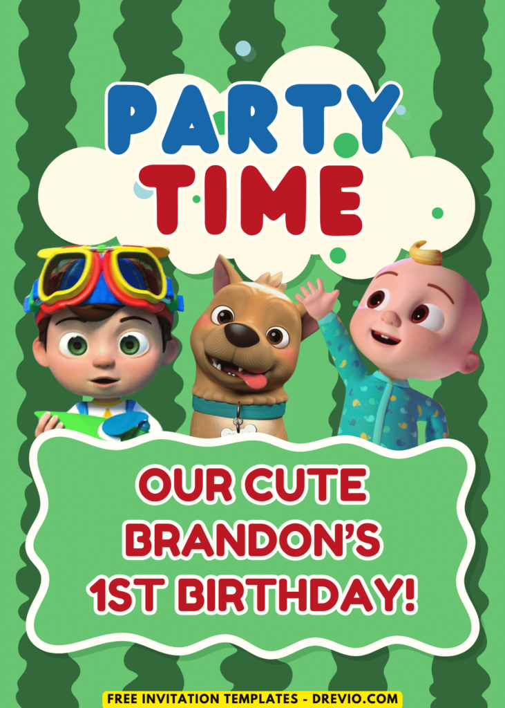 Cocomelon Bingo the Dog, JJ and TomTom Birthday Party Backdrop Template