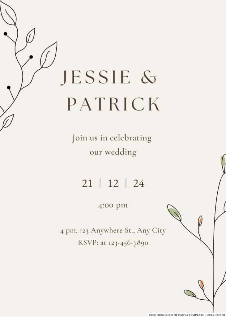 Fresh Green Orange Floral Wedding Invitation