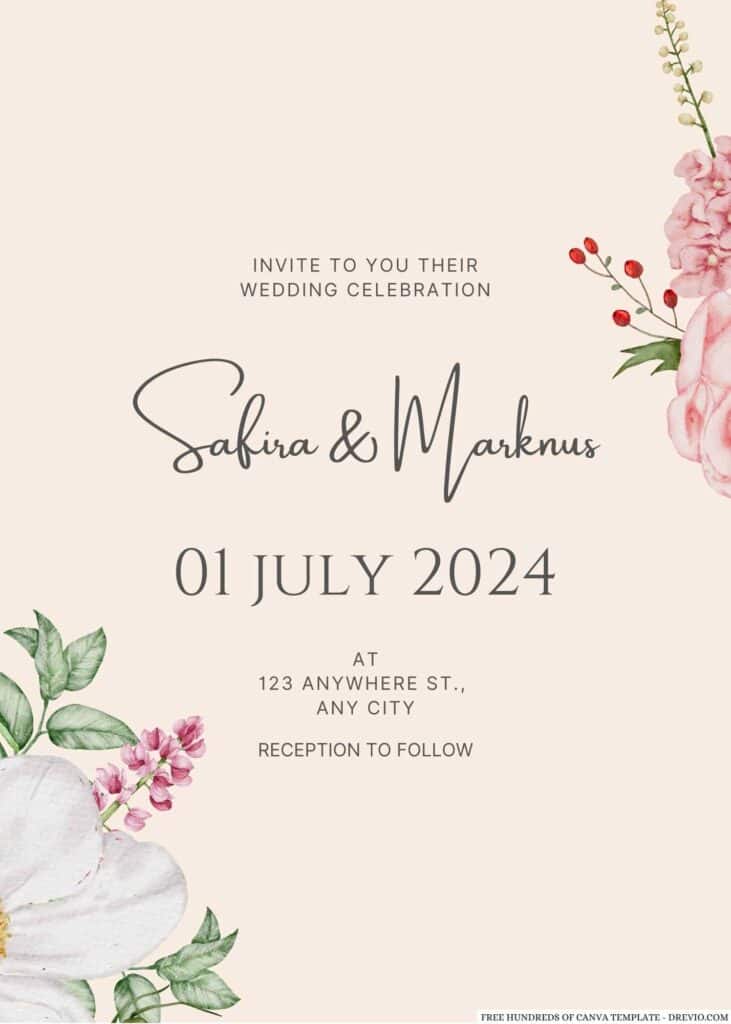 Creamy Pink Flower Wedding Invitation