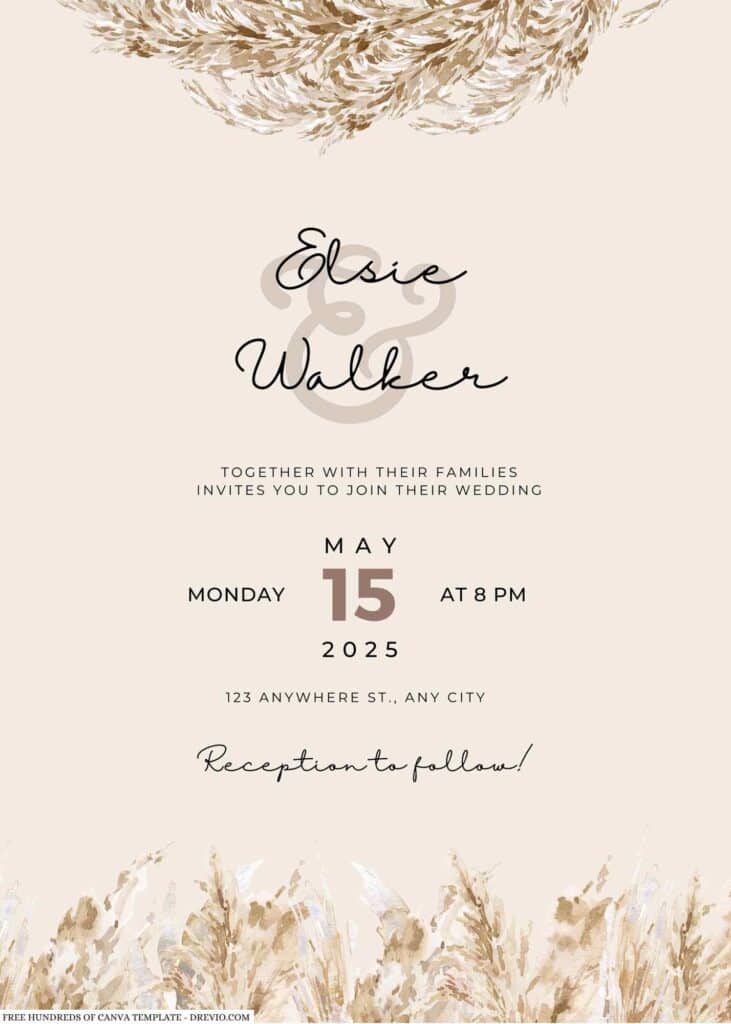Cream Pampas Leaves Wedding Invitation