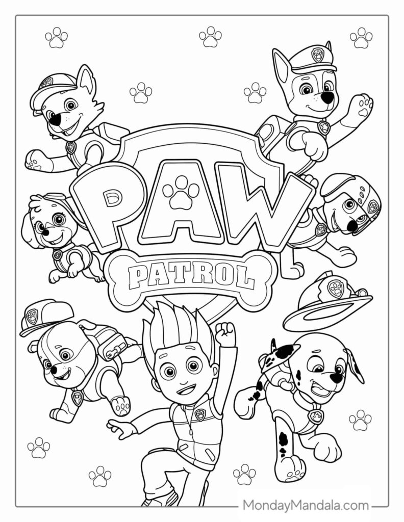 Paw Patrol Chase Ryder Marshall and Skye Coloring Pages Templates